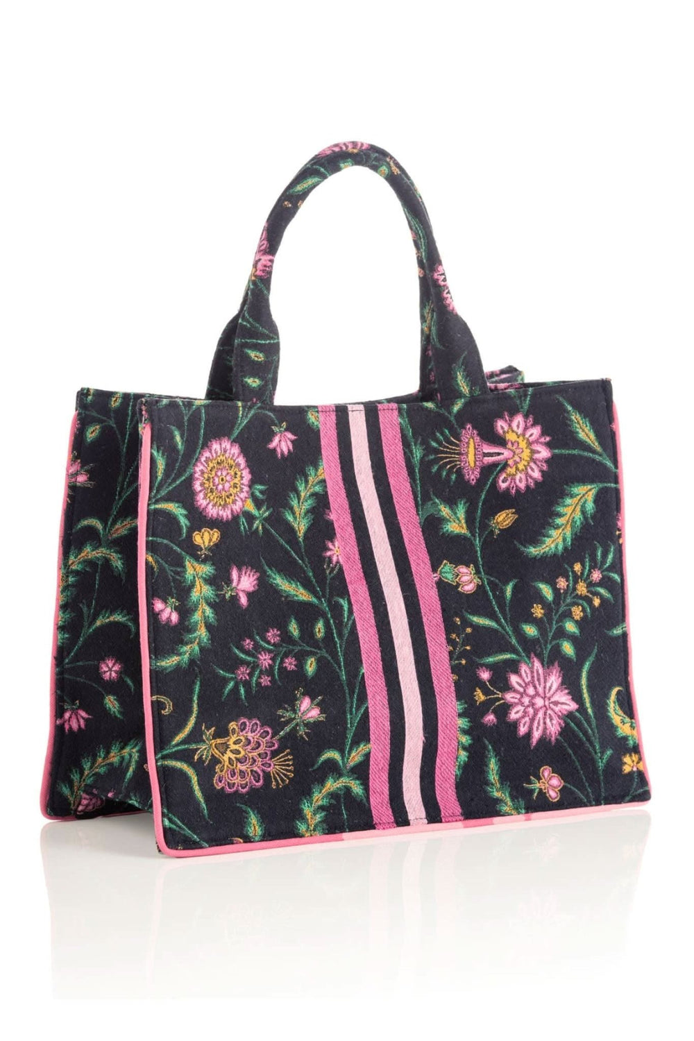 Dark Floral Tote with Racer Stripe - Lolo Viv Boutique