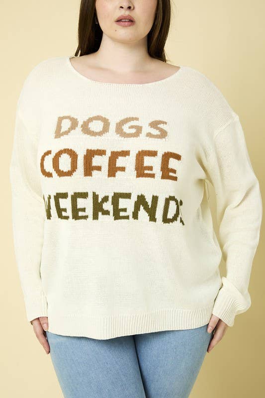 Dog Coffee Weekends Sweater - Curvy - Lolo Viv Boutique