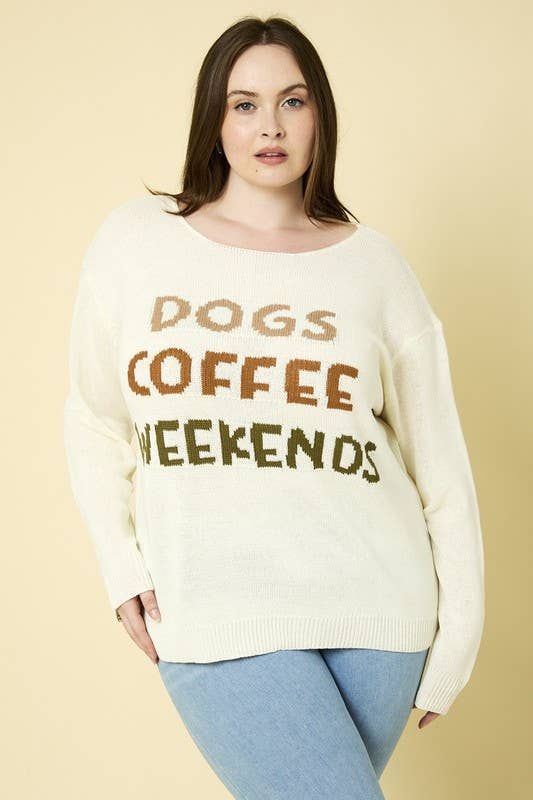 Dog Coffee Weekends Sweater - Curvy - Lolo Viv Boutique