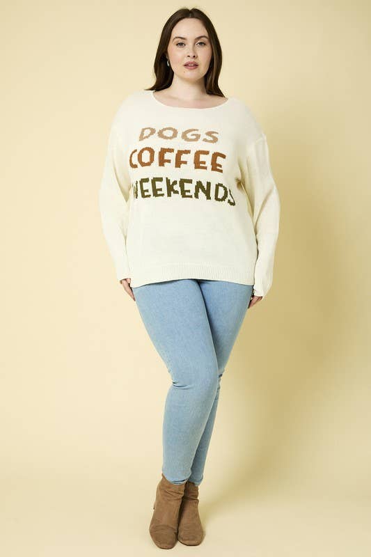 Dog Coffee Weekends Sweater - Curvy - Lolo Viv Boutique