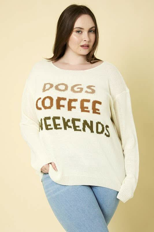 Dog Coffee Weekends Sweater - Curvy - Lolo Viv Boutique