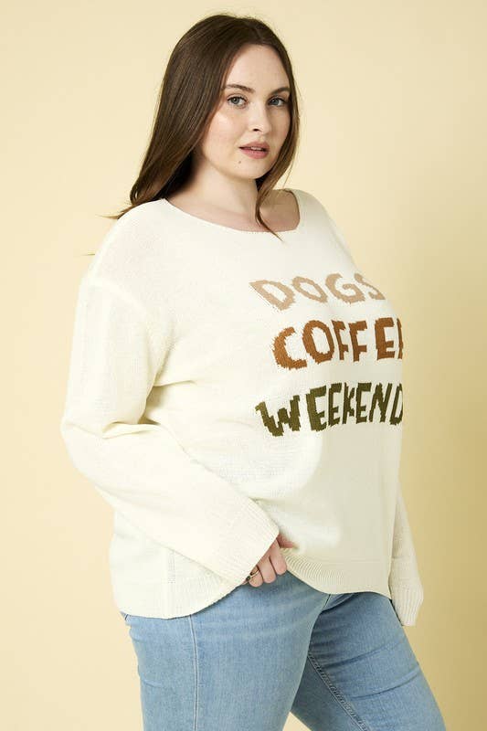 Dog Coffee Weekends Sweater - Curvy - Lolo Viv Boutique