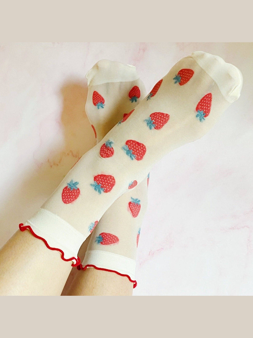 Dots And Strawberries Sheer Socks Set Of 2 Pairs - Lolo Viv Boutique