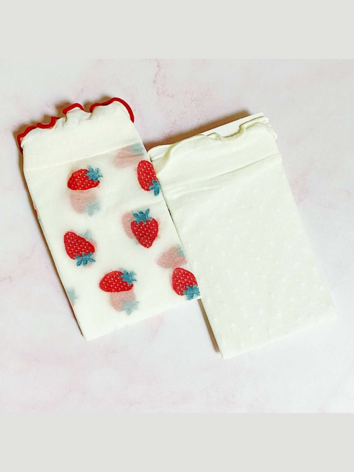 Dots And Strawberries Sheer Socks Set Of 2 Pairs - Lolo Viv Boutique