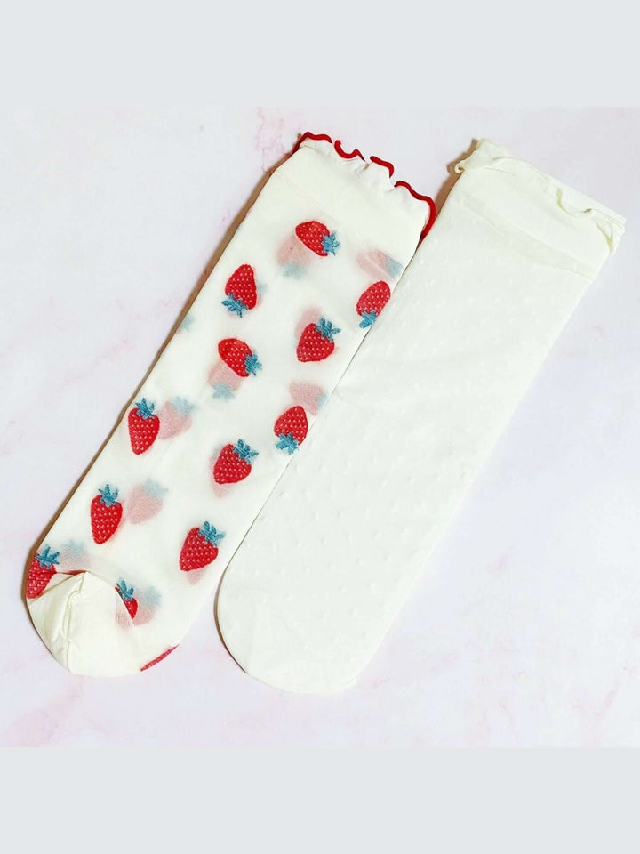 Dots And Strawberries Sheer Socks Set Of 2 Pairs - Lolo Viv Boutique