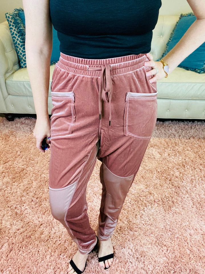 Drawstring Mauve Velvet Joggers - Lolo Viv Boutique