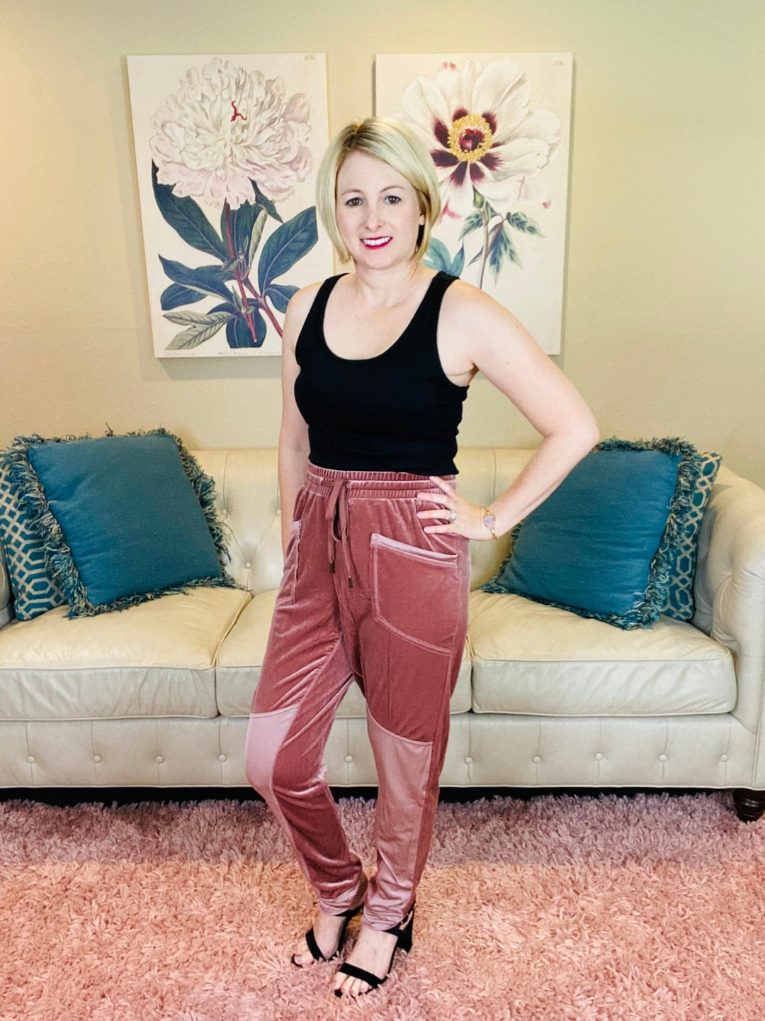 Drawstring Mauve Velvet Joggers - Lolo Viv Boutique