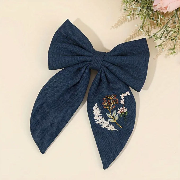 Enchanting Navy Floral Bow - Lolo Viv Boutique