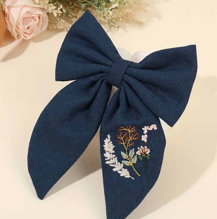 Enchanting Navy Floral Bow - Lolo Viv Boutique