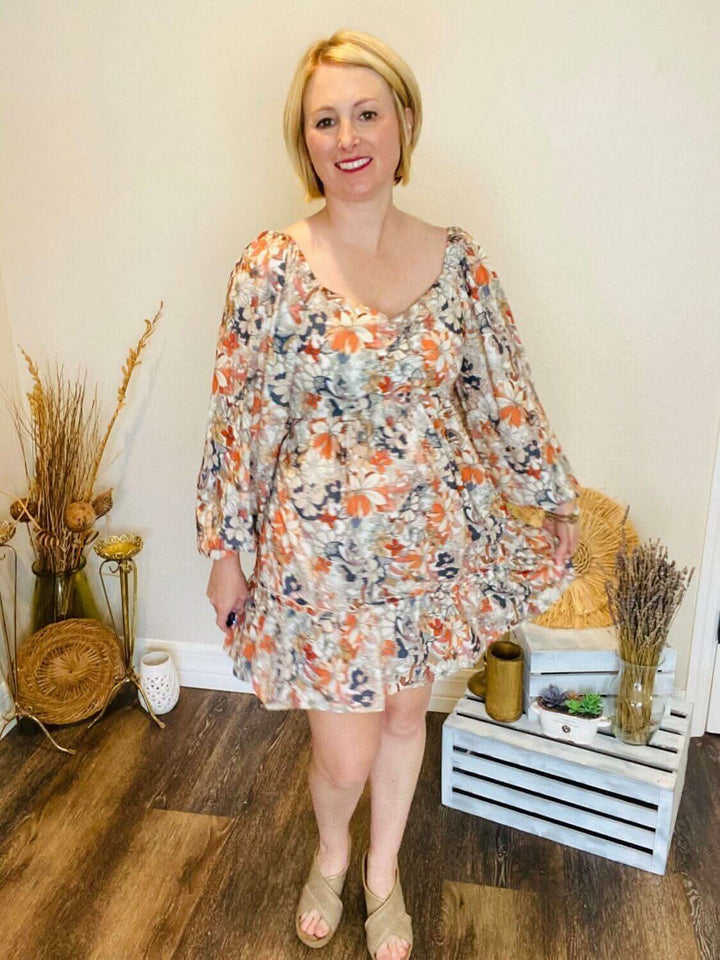 Fall Floral Dress with Autumn Hues - Lolo Viv Boutique