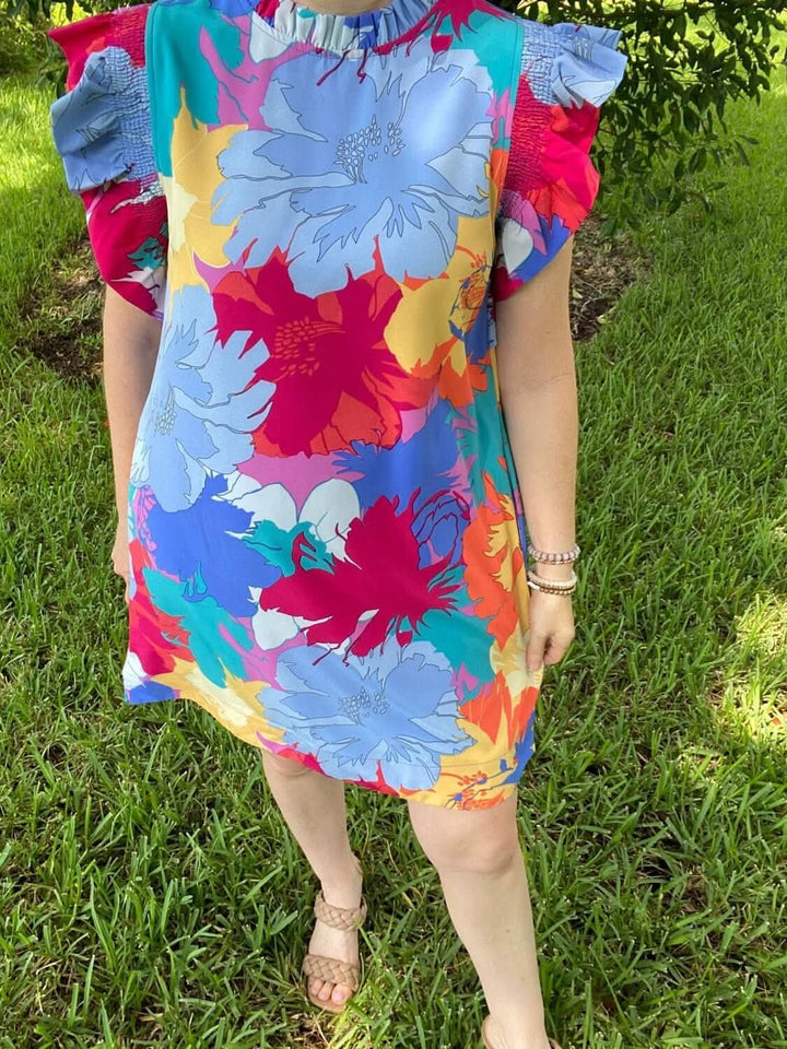 Floral Dress with Pockets and Ruffle Sleeves - Lolo Viv Boutique