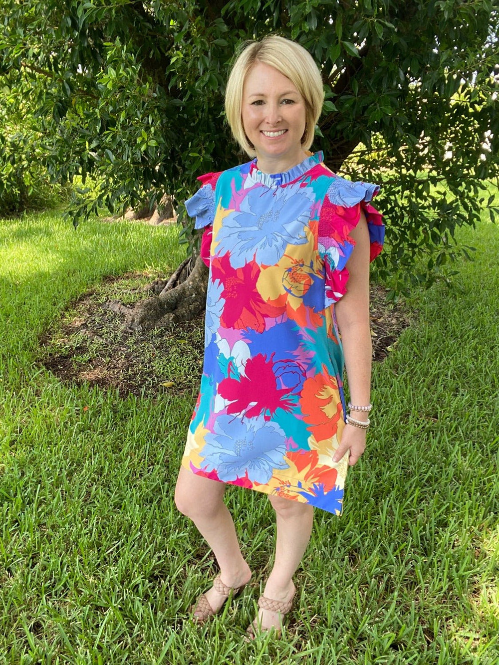 Floral Dress with Pockets and Ruffle Sleeves - Lolo Viv Boutique