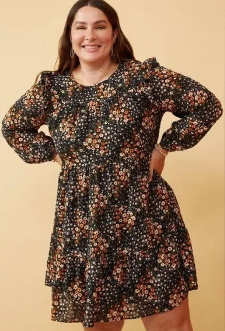 Floral Tiered Shift Dress with Ruffle Details - Curvy - Lolo Viv Boutique