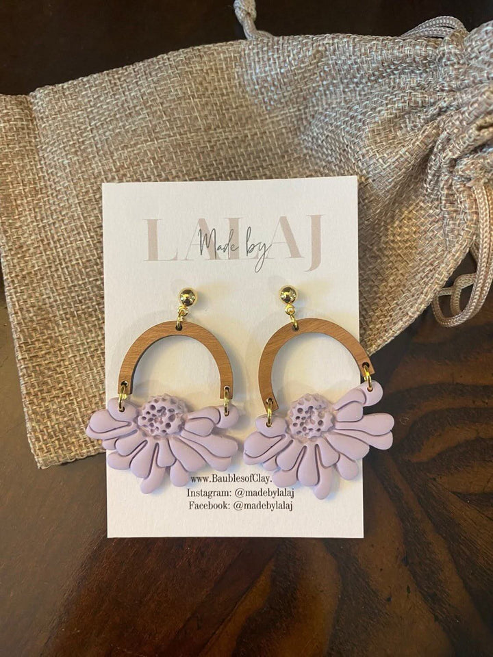 Flower Arch Clay & Wooden Earrings - Lolo Viv Boutique