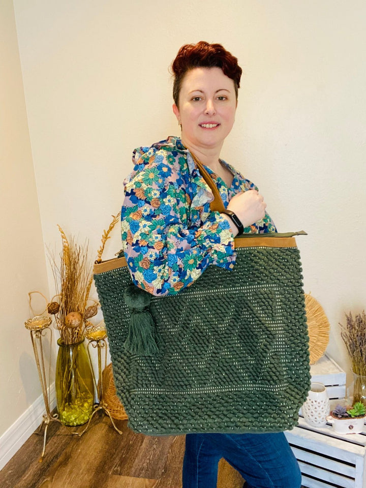 Forest Green Diamond Pattern Tote - Lolo Viv Boutique