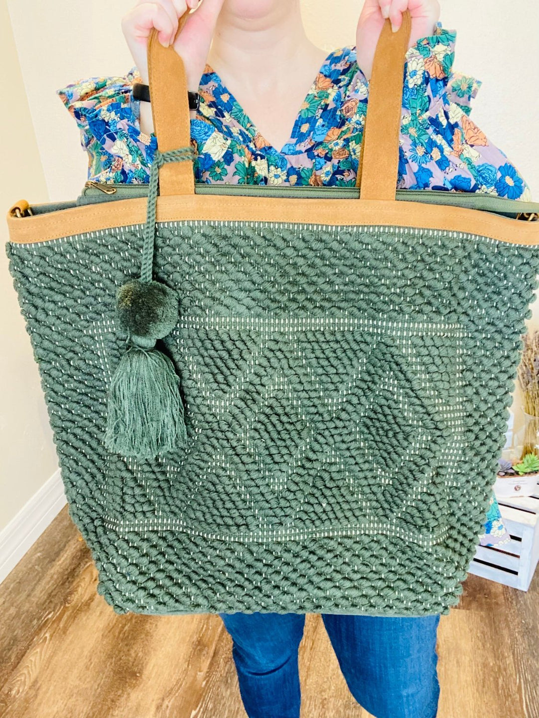 Forest Green Diamond Pattern Tote - Lolo Viv Boutique