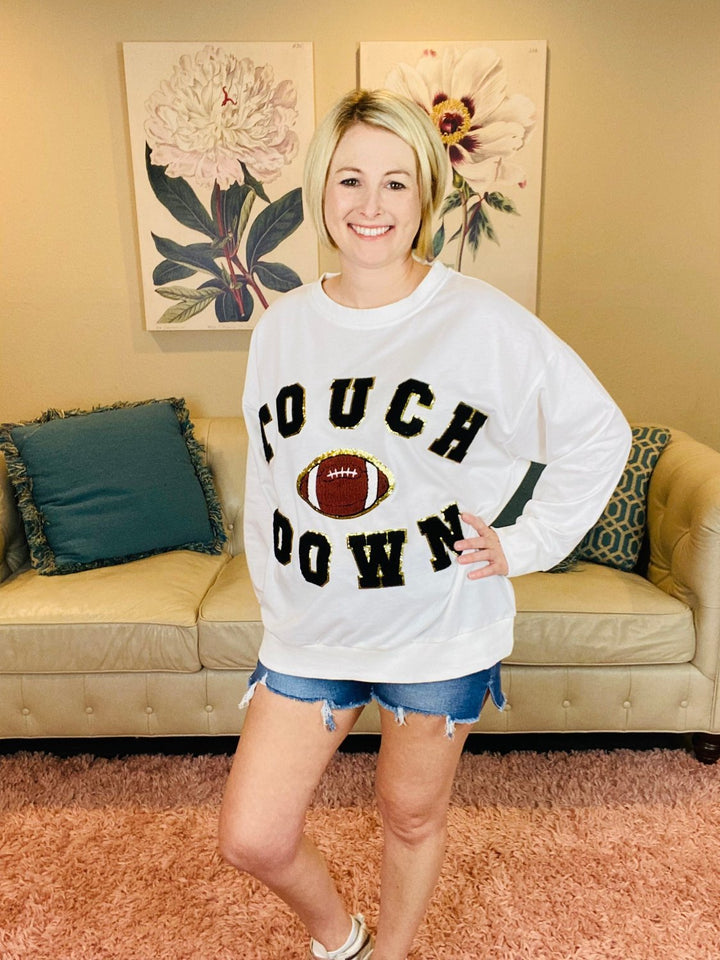 Gameday Sweater with Chenille Patches - Lolo Viv Boutique