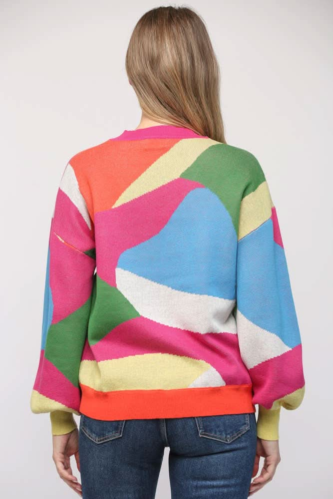 Geometric Pattern Drop Shoulder Sweater - Lolo Viv Boutique