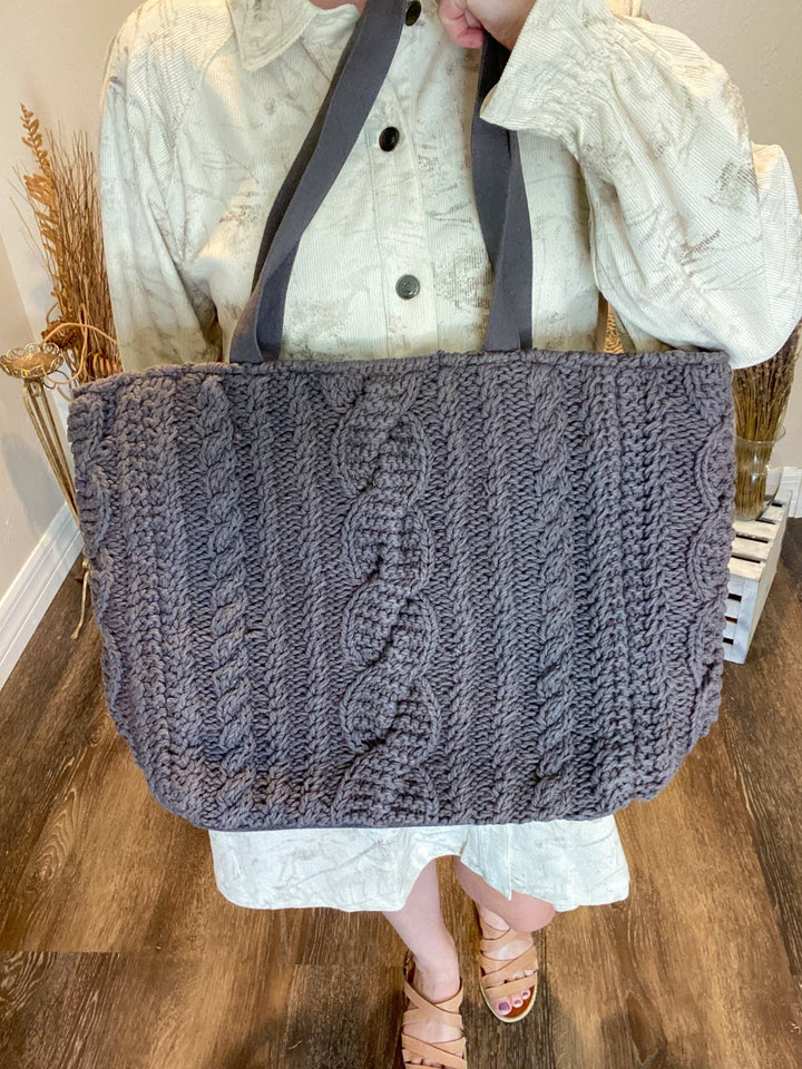 Gray Cable Knit Tote - Lolo Viv Boutique