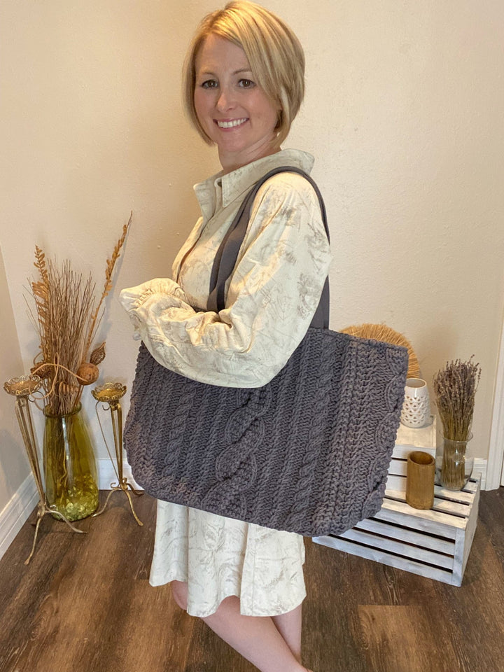 Gray Cable Knit Tote - Lolo Viv Boutique