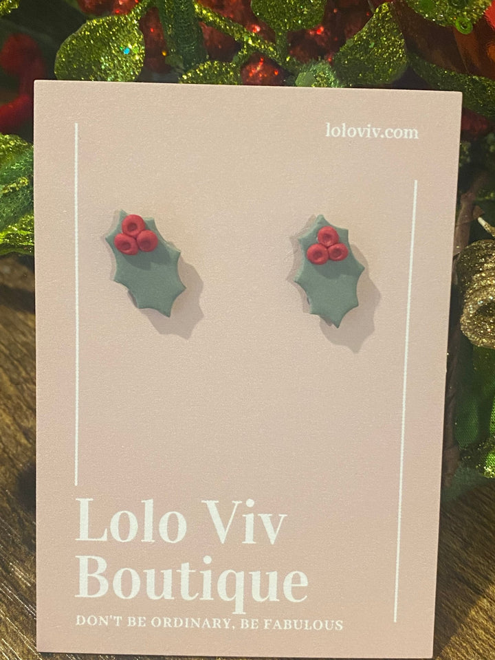 Green and Red Holly Earrings - Lolo Viv Boutique