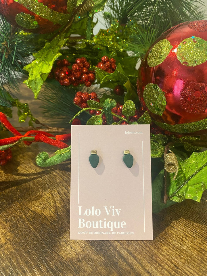 Green Christmas Light Bulb Earrings - Lolo Viv Boutique