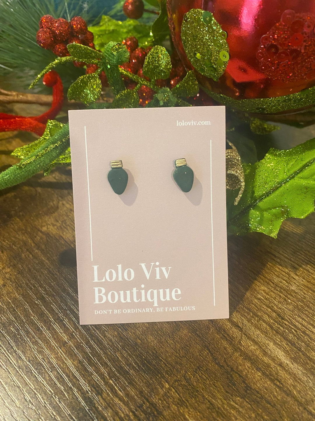 Green Christmas Light Bulb Earrings - Lolo Viv Boutique