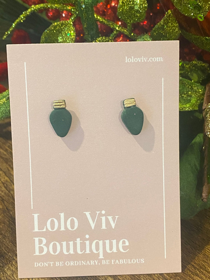 Green Christmas Light Bulb Earrings - Lolo Viv Boutique