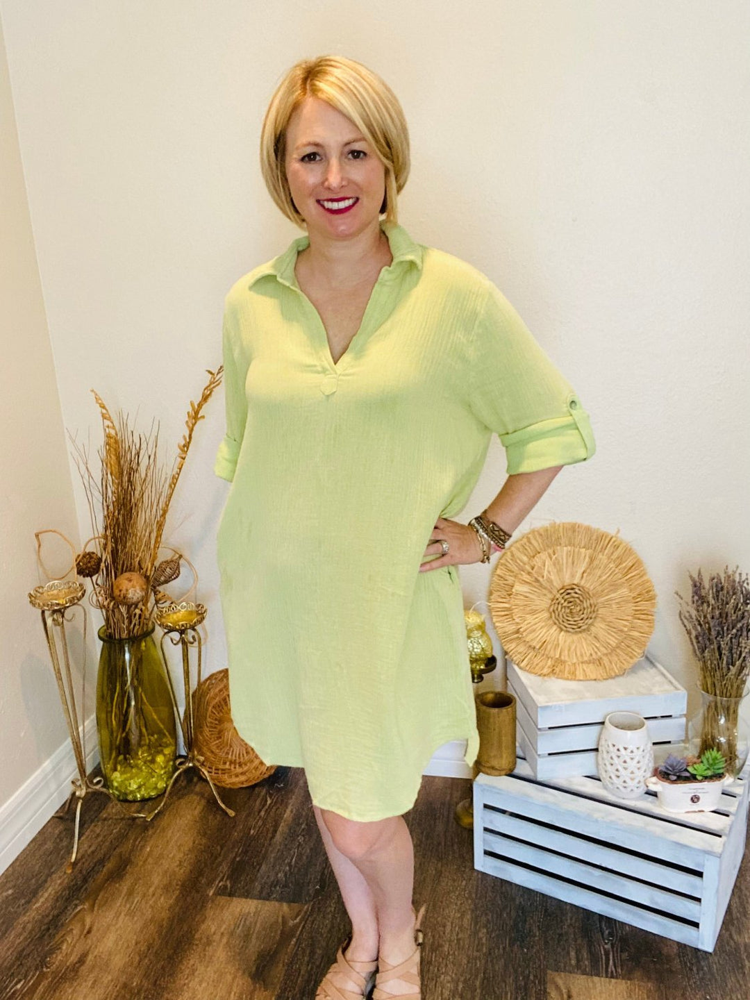 Green Mineral Washed Shirt Dress - Lolo Viv Boutique