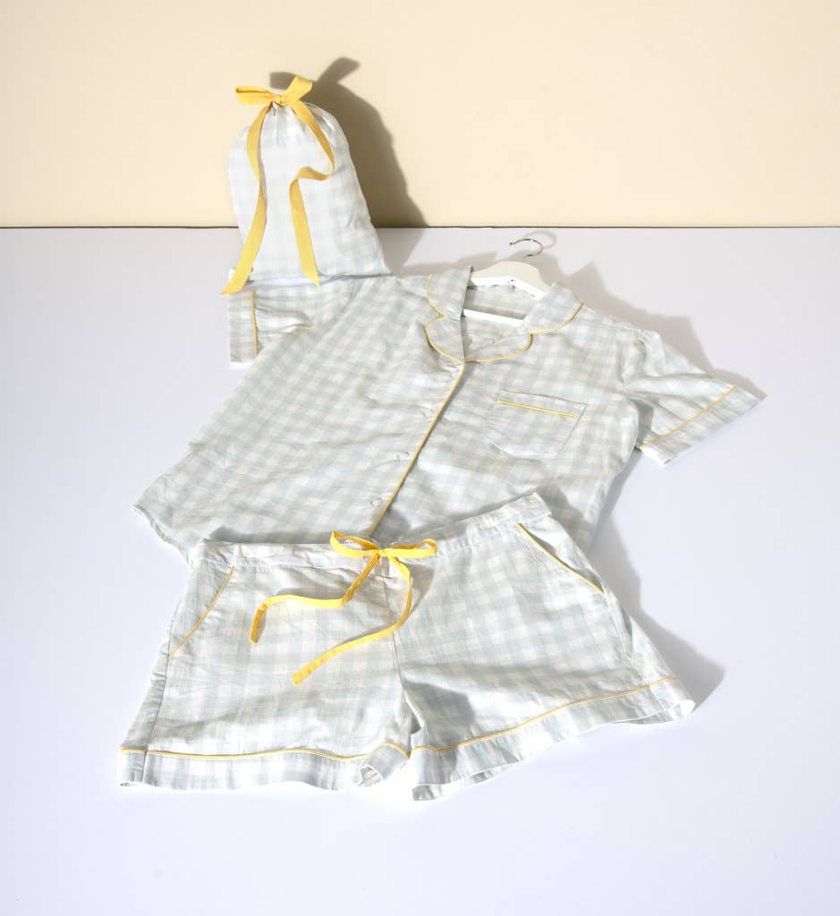 Grey and White Plaid Pajama Set - Curvy - Lolo Viv Boutique