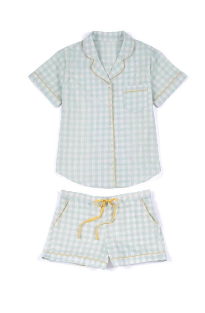 Grey and White Plaid Pajama Set - Curvy - Lolo Viv Boutique