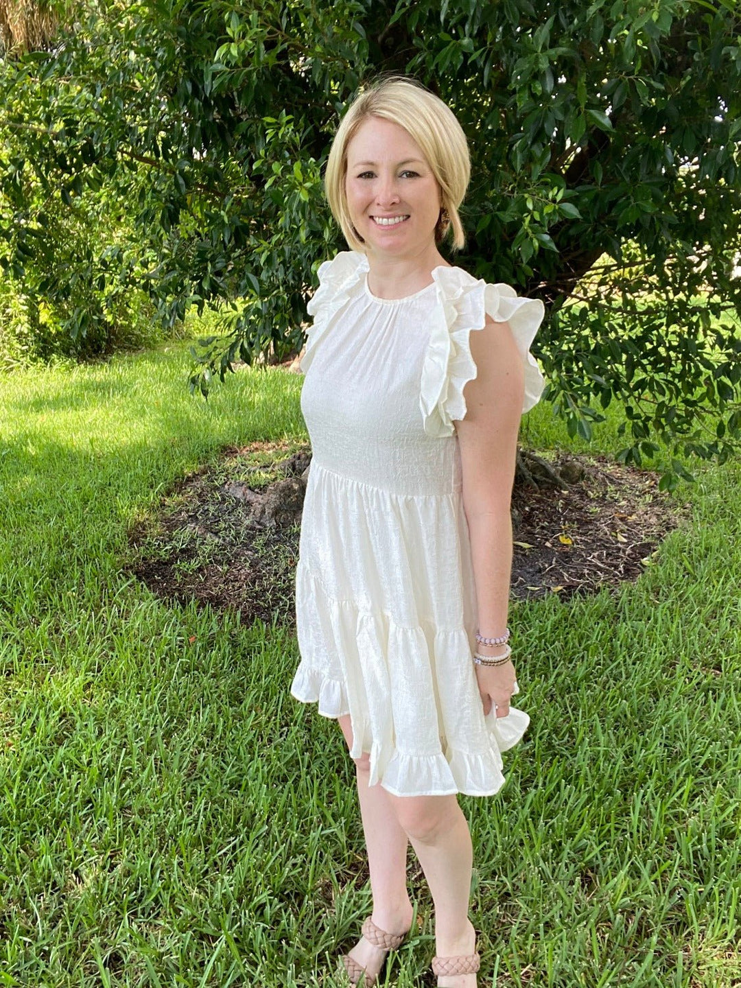 Ivory Dress with Ruffle Sleeves - Lolo Viv Boutique