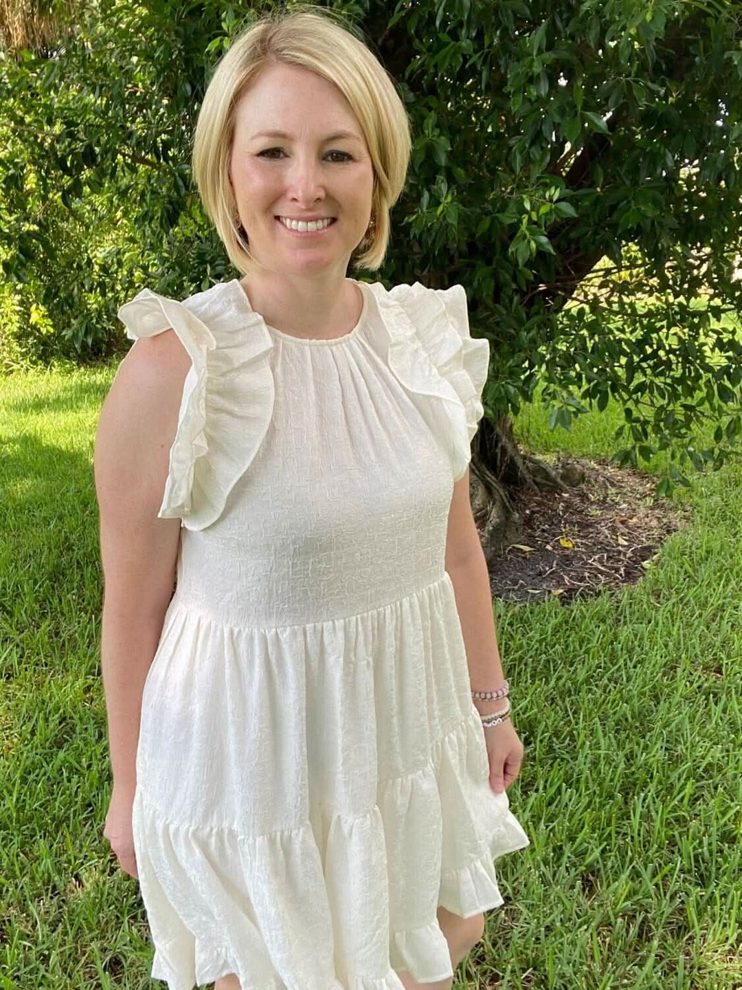 Ivory Dress with Ruffle Sleeves - Lolo Viv Boutique