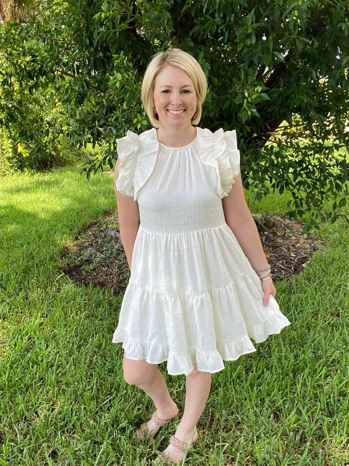 Ivory Dress with Ruffle Sleeves - Lolo Viv Boutique