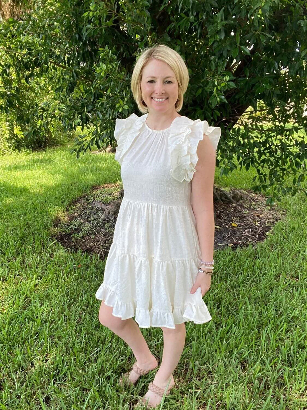 Ivory Dress with Ruffle Sleeves - Lolo Viv Boutique