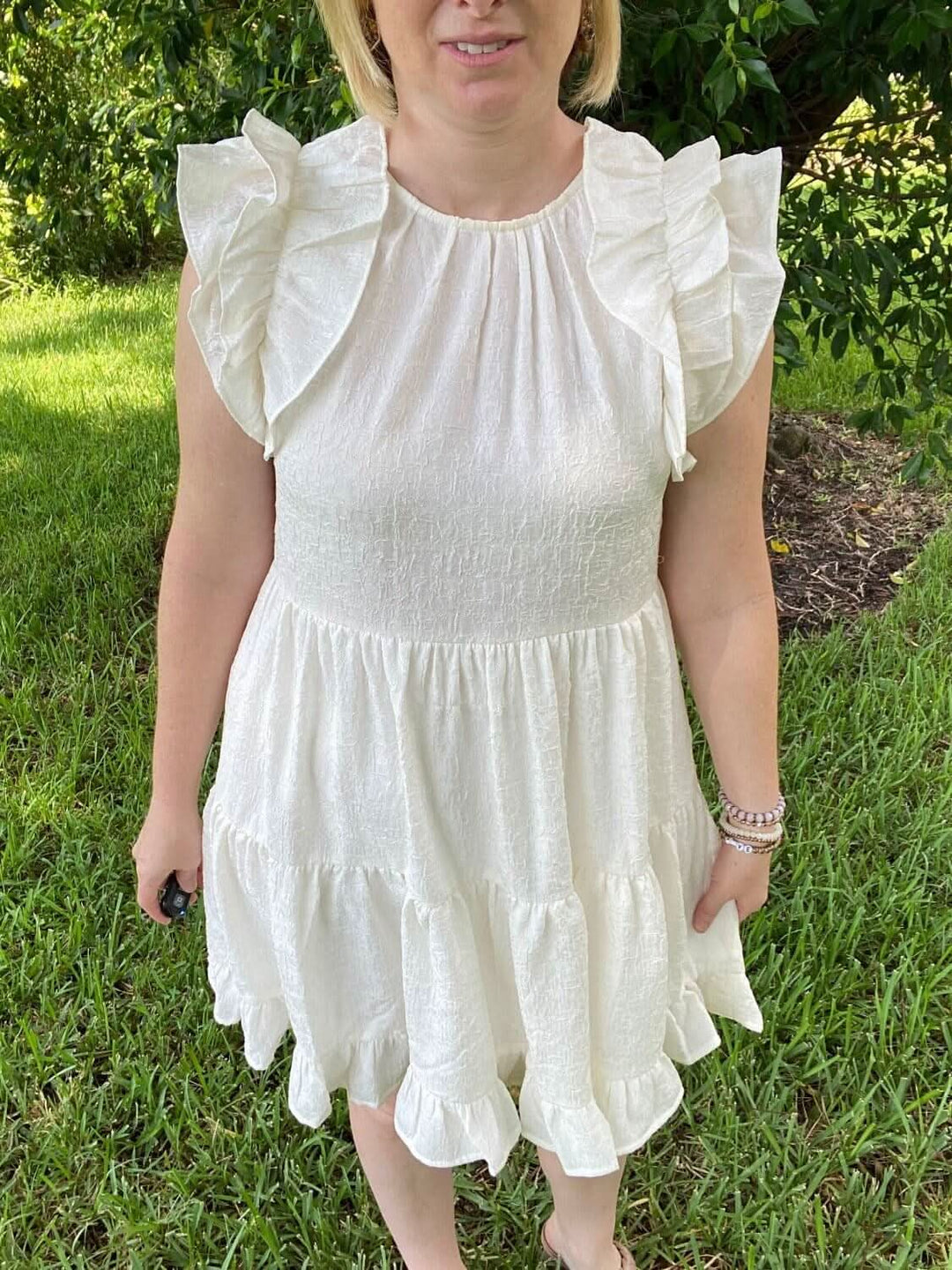 Ivory Dress with Ruffle Sleeves - Lolo Viv Boutique