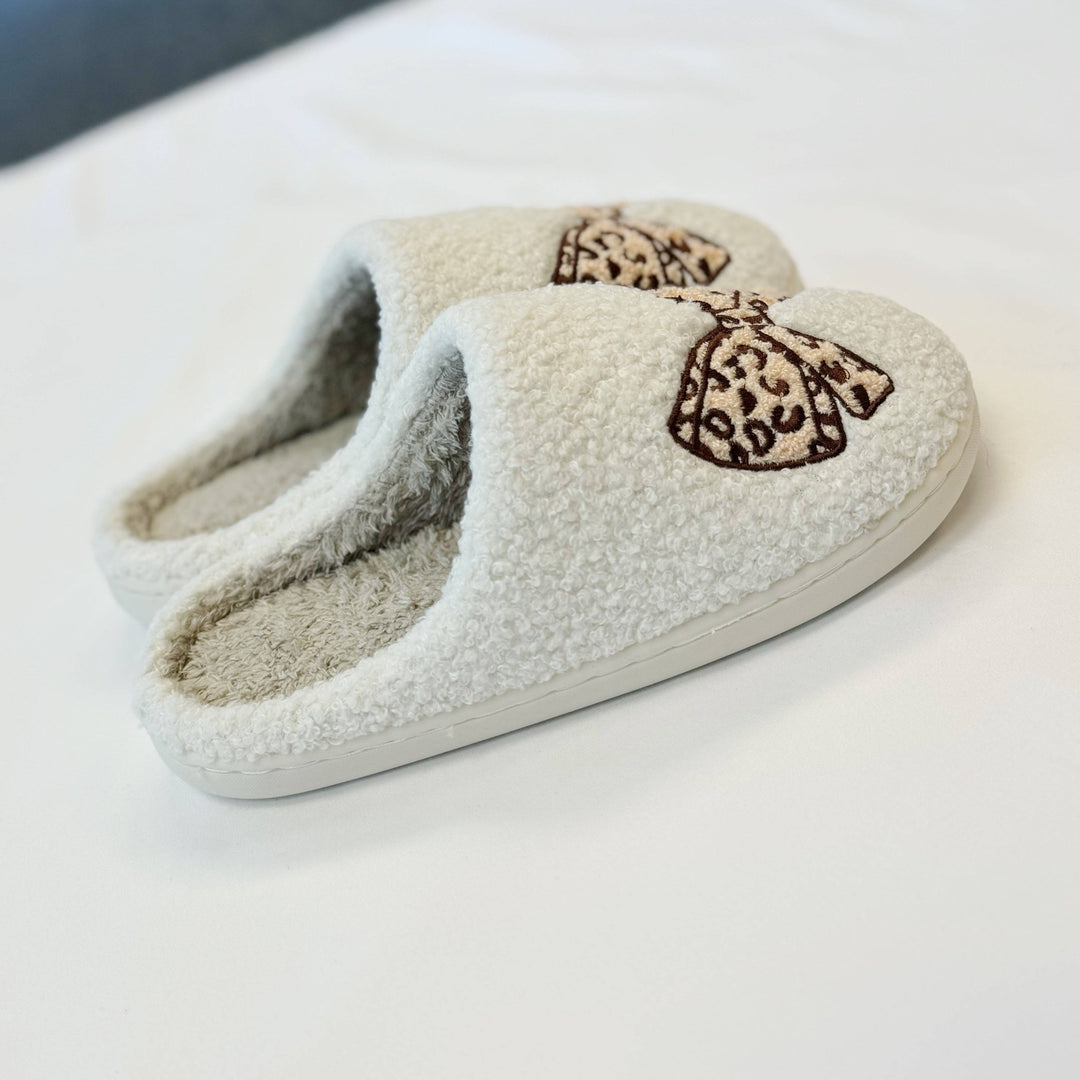 Leopard Bow Cozy Lounge Slippers - Lolo Viv Boutique