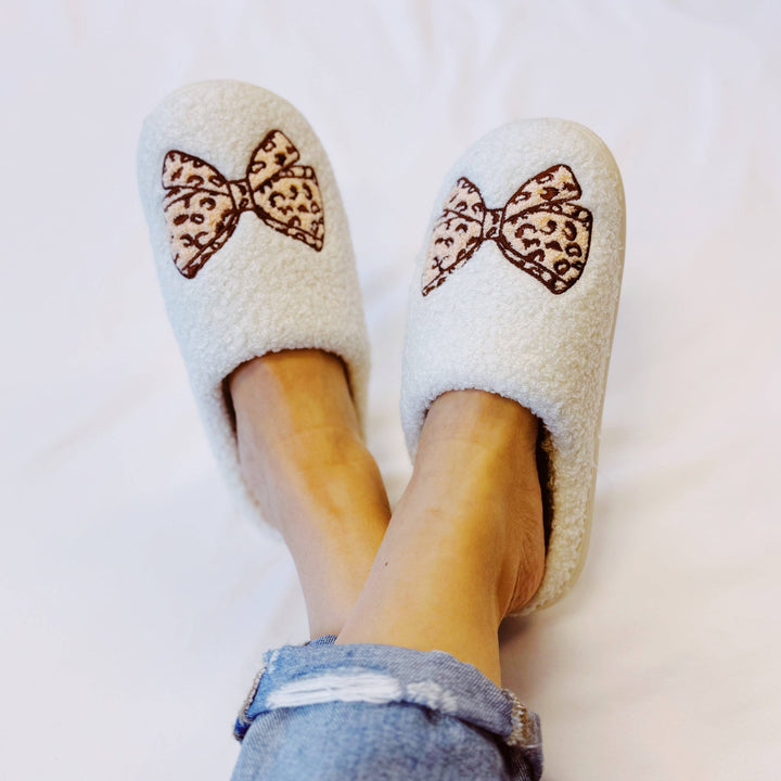 Leopard Bow Cozy Lounge Slippers - Lolo Viv Boutique