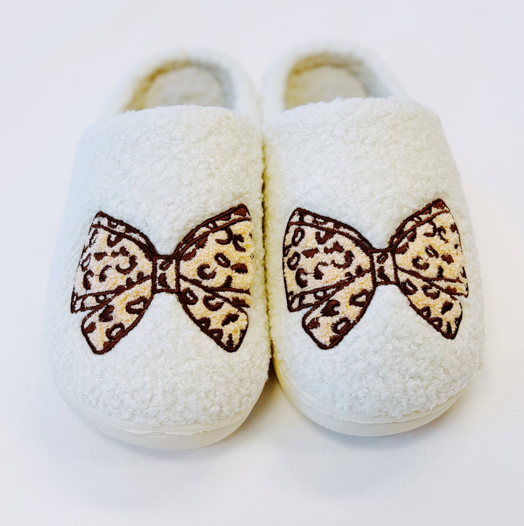 Leopard Bow Cozy Lounge Slippers - Lolo Viv Boutique