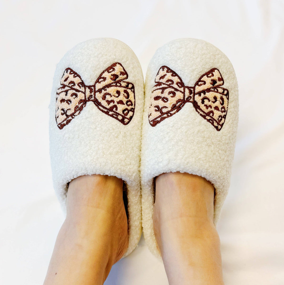 Leopard Bow Cozy Lounge Slippers - Lolo Viv Boutique