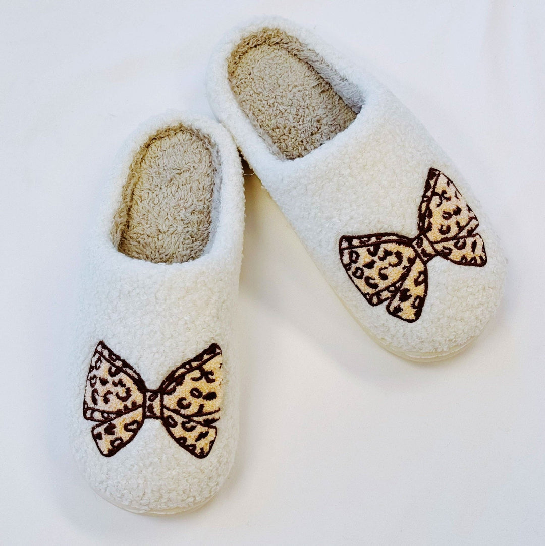 Leopard Bow Cozy Lounge Slippers - Lolo Viv Boutique