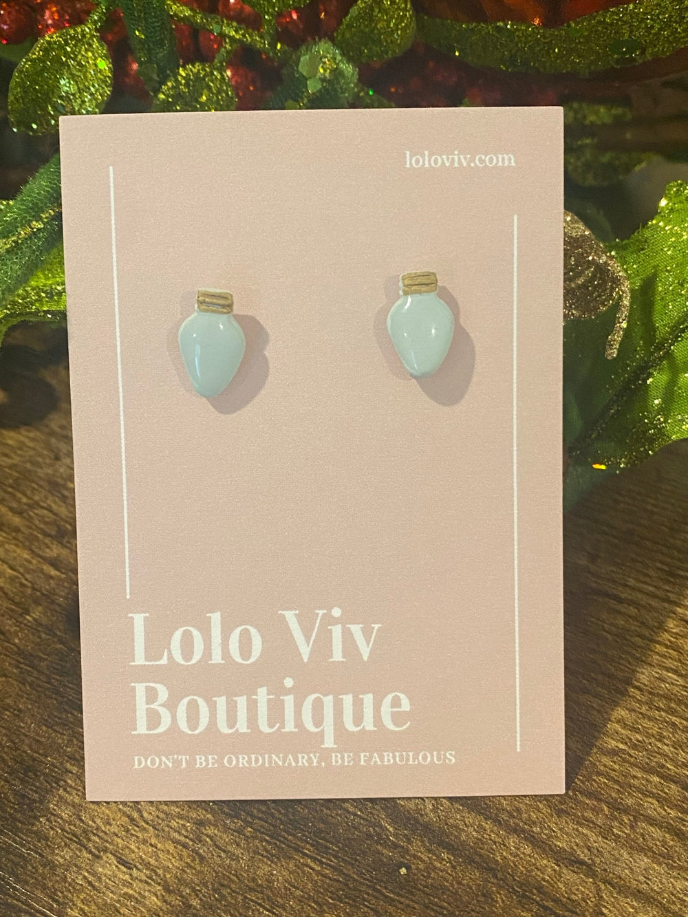 Light Blue Christmas Bulb Earrings - Lolo Viv Boutique