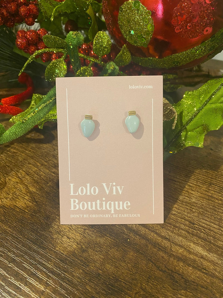 Light Blue Christmas Bulb Earrings - Lolo Viv Boutique