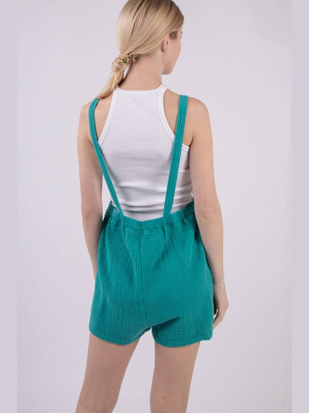 Mineral Washed Teal Double Gauze Overall Romper - Lolo Viv Boutique