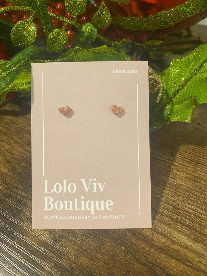 Mini Glittery Rose Gold Heart Earrings - Lolo Viv Boutique