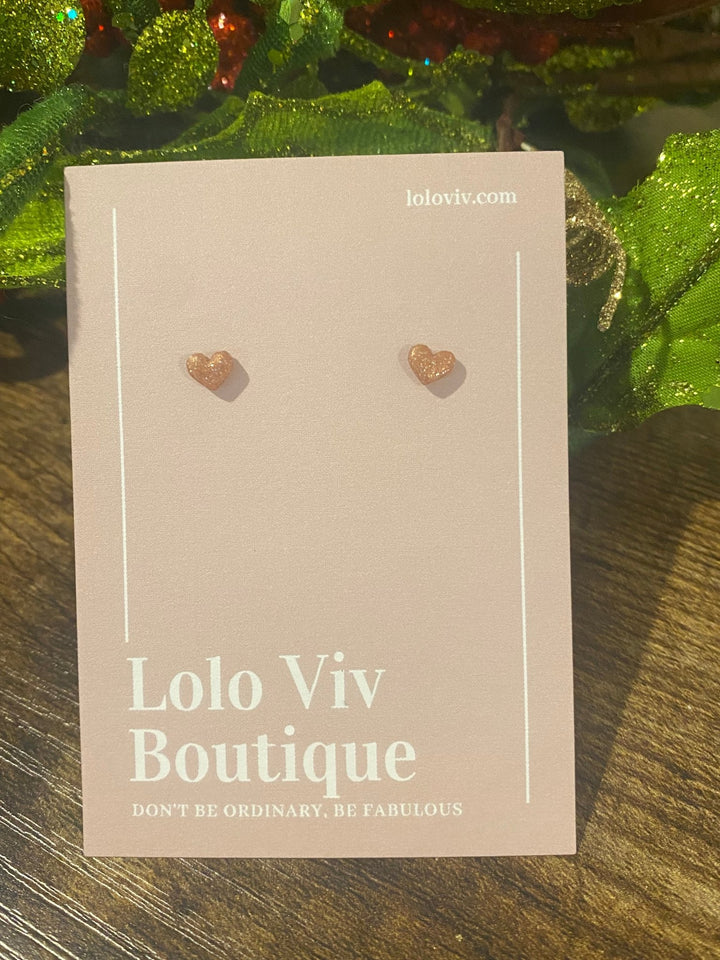 Mini Glittery Rose Gold Heart Earrings - Lolo Viv Boutique