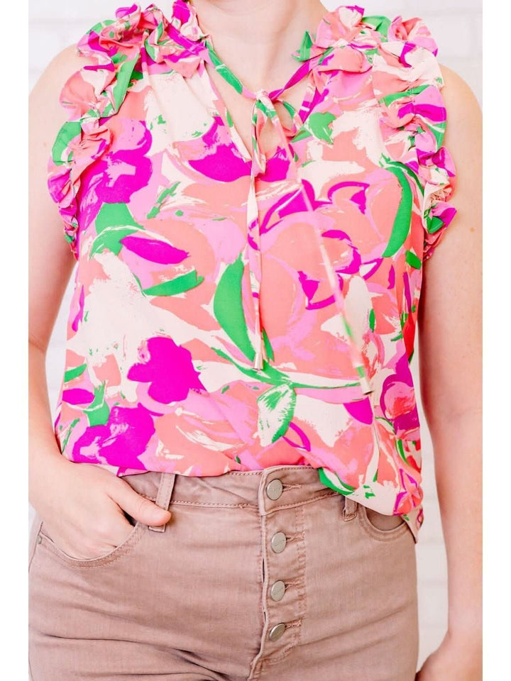 Orchid Floral Print Top with V Neck - Lolo Viv Boutique