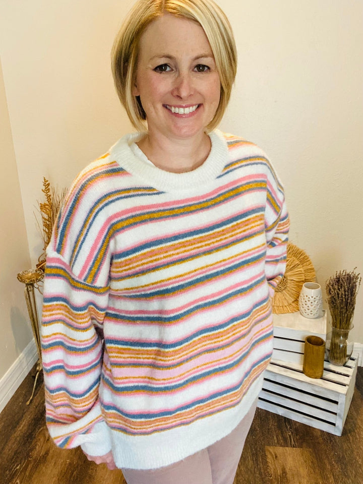 Oversized Cozy Striped Fall Sweater - Lolo Viv Boutique