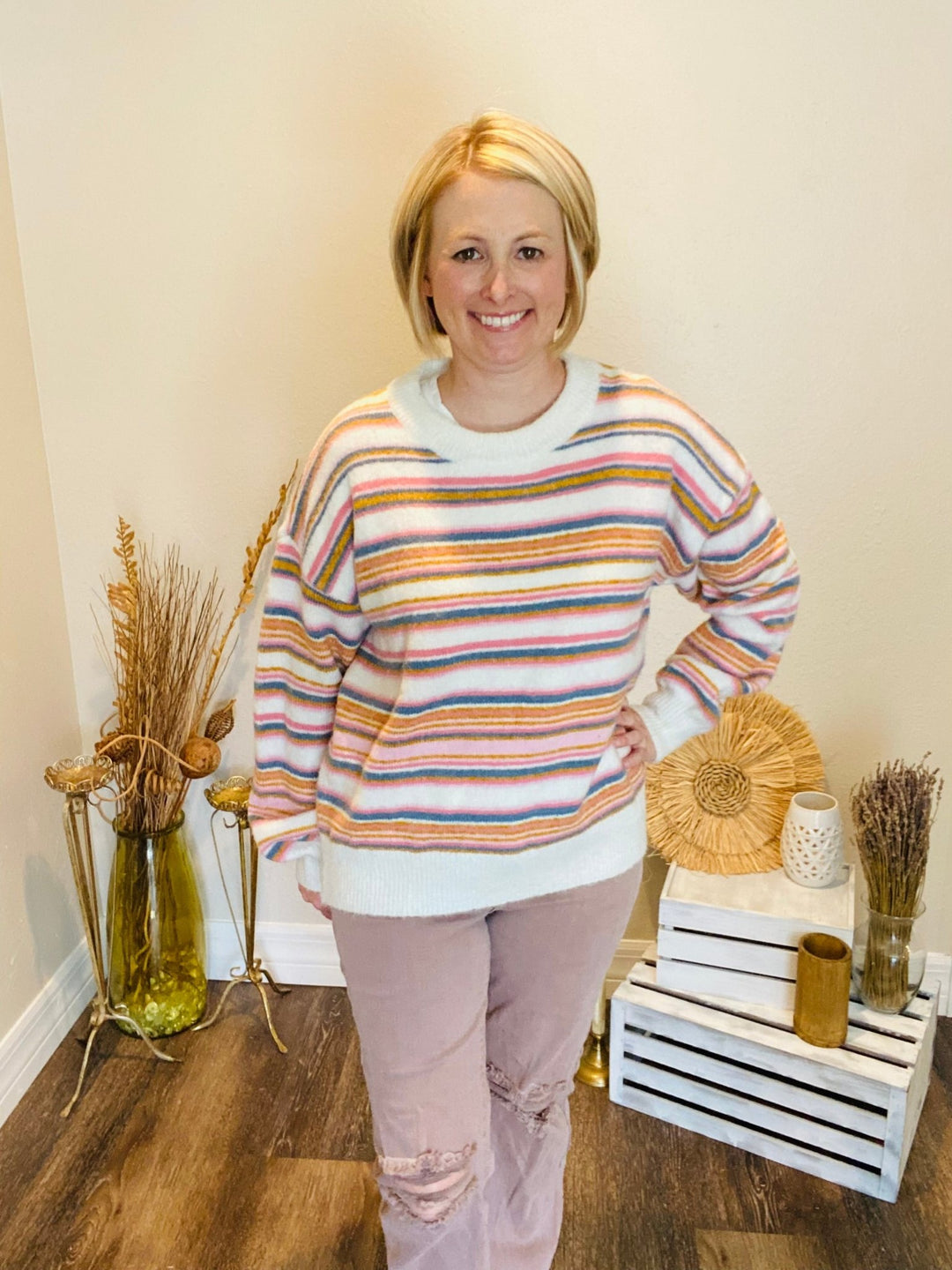 Oversized Cozy Striped Fall Sweater - Lolo Viv Boutique