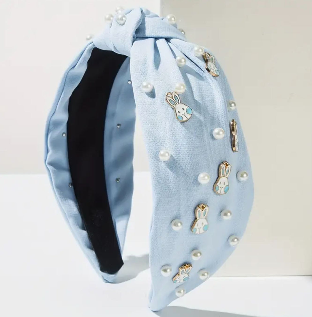 Pearl and Easter Bunny Blue Headband - Lolo Viv Boutique